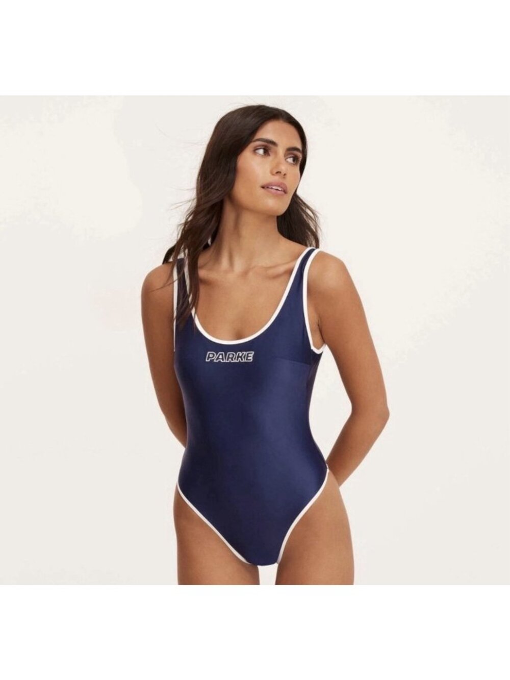 Parke x Target Swimsuit Women's 90s One Piece Navy Blue S Embroidered Logo NWT